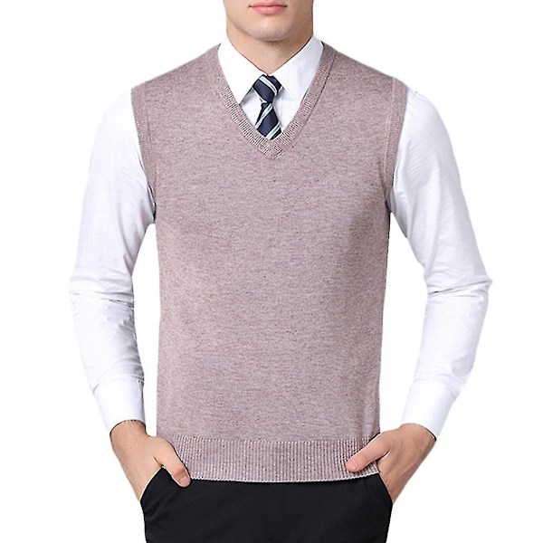 Höst V-ringad stickad väst för män 3XL Beige
