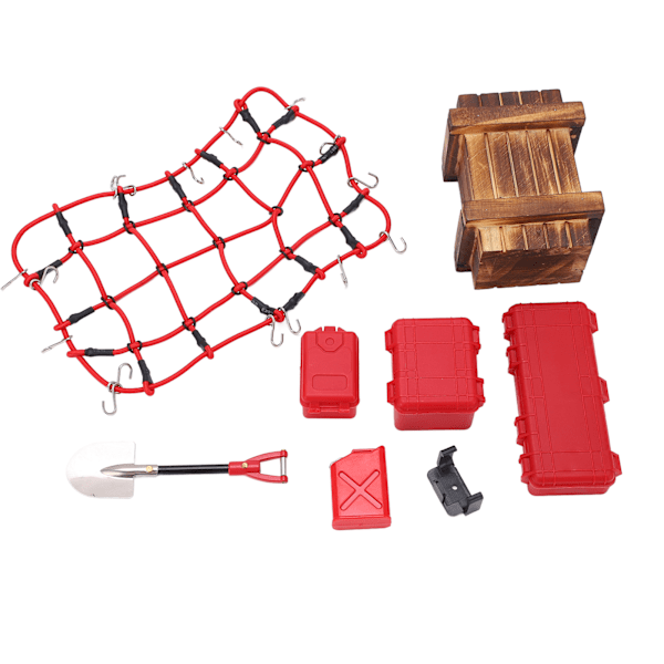 1/10 RC Bil Simulerade Dekorationsverktyg Resväska Nät Spade Set för SCX10 90046 90047 Klättring Biltillbehör Röd