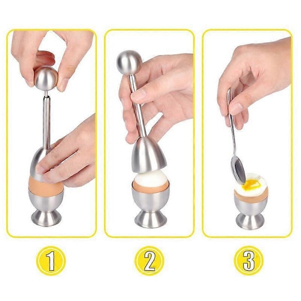 Egg Kutter Topper Sett 5 Deler Komplett Verktøysett for Mykkokte Egg Inkluderer Egg Topper Skallfjerner, Eggkopper og Eggeskjeer, Kjøkkenverktøy i Stål