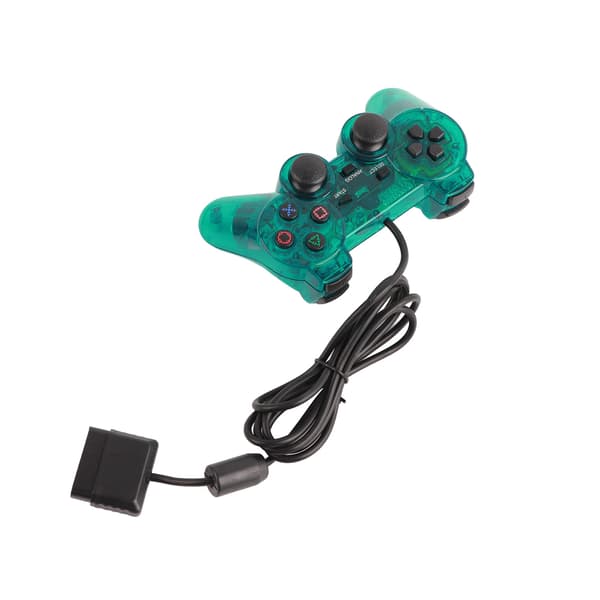 för PS2 Trådbunden Spelkontroll Bekvämt Grepp Hållbar Dubbel Vibration Trådbunden Transparent Gamepad Grön