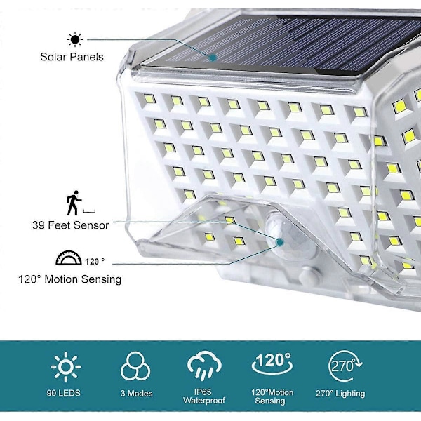 2st Utomhus Solarlampa LED-ljus med Rörelsesensor 270 Graders Vinkel IP65 Vattentät Trådlös Utomhus Sol