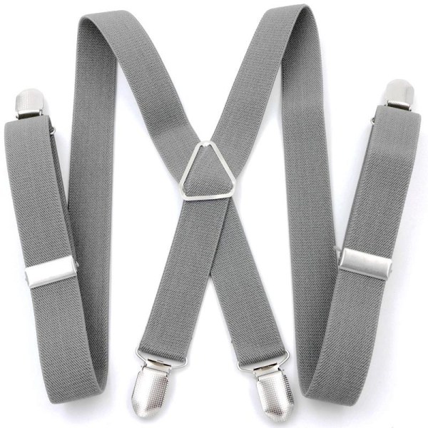Grå-en størrelse Justerbare 100 cm brede mænds seler lavet i - Ultra-resistent original vintage elastik & 4 ekstra stærke X-clips