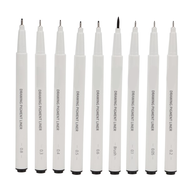 9 stk Vandtætte Micro Line Pens Glattere Skrivning Maling Forskellige Nib Størrelser Linjetegning Pen til Linjetegning Farvelægning