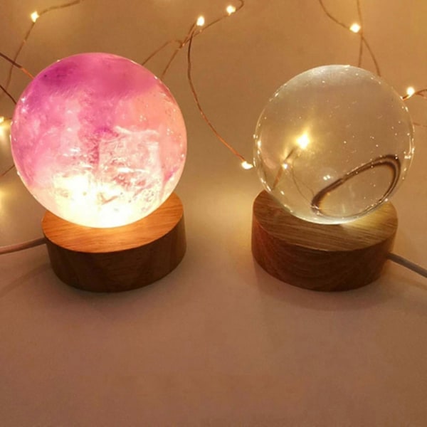 Rund Lysbase i Tre, LED-displayholder med 6 LED-lys for 3D Krystallglass, Kunstharpiks, Hjemmepynt