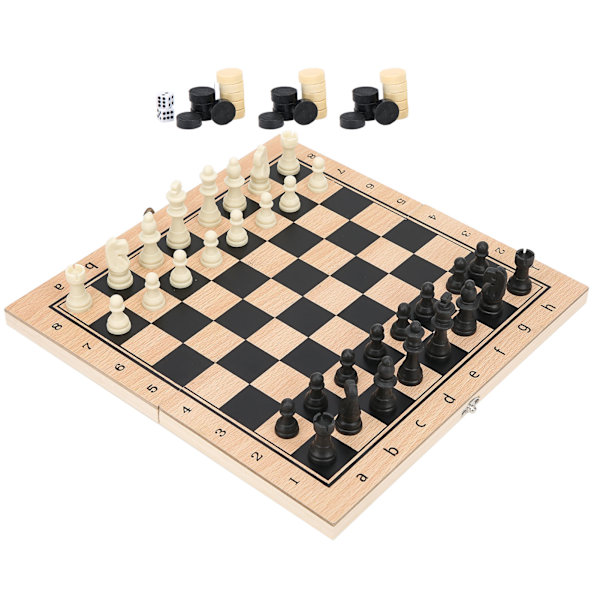 3-i-1 Trä Schack Dam Backgammon Fällbar Bärbar Interaktiv Schackbräde LeksakM 29 x 29cm / 11.4 x 11.4in