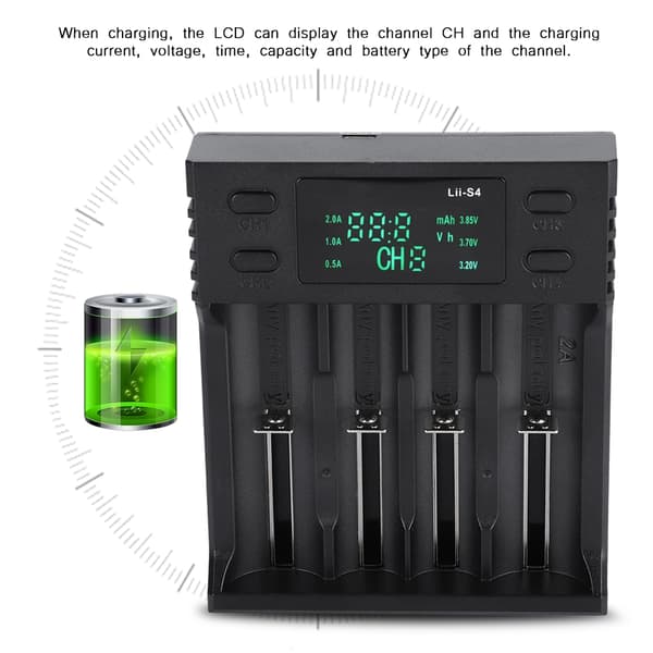 LiitoKala Lii S4 DC 5V2A Smart Batterilader Fire Spor med Strømdisplay