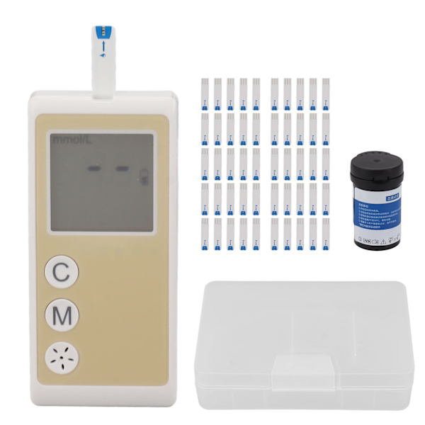 Blodsockermätare Kit Bärbar Röstmeddelande Automatisk Diabetes Testmätare med Teststickor för Hem Själv Blodsockerövervakning