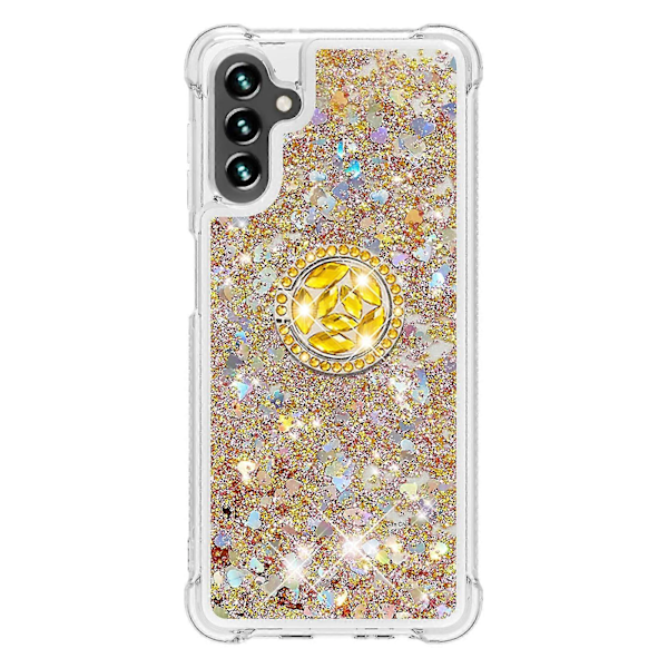 Samsung Galaxy A34 5g Deksel - Yb Quicksand Series-7 Støtsikkert Deksel med Flytende Sand Tpu og Ringstativ RoseGoldHearts