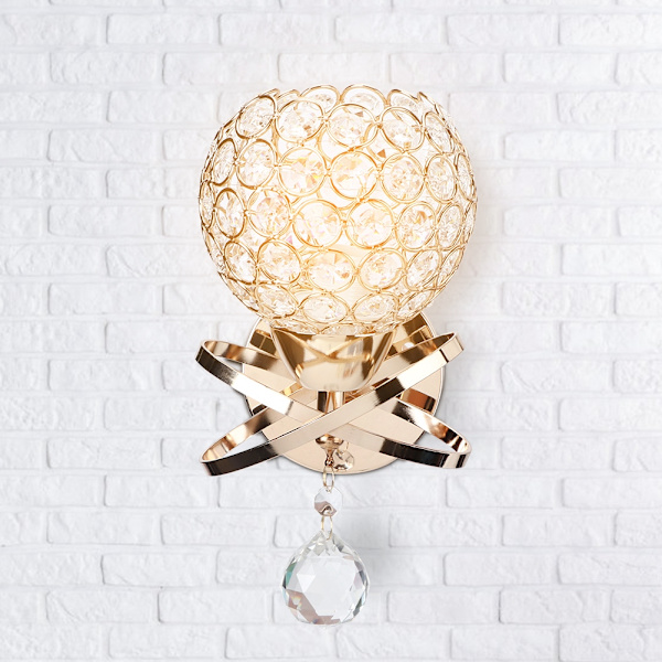 Rund vägglampa kristalllampa E14 lamphållare för hem vardagsrum sovrum korridor guld