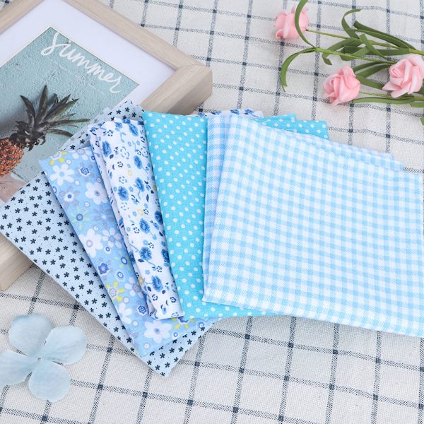 5 st/set DIY tryckt bomullstyg hantverk quiltning sömnadstyger kit 50x50cm blå
