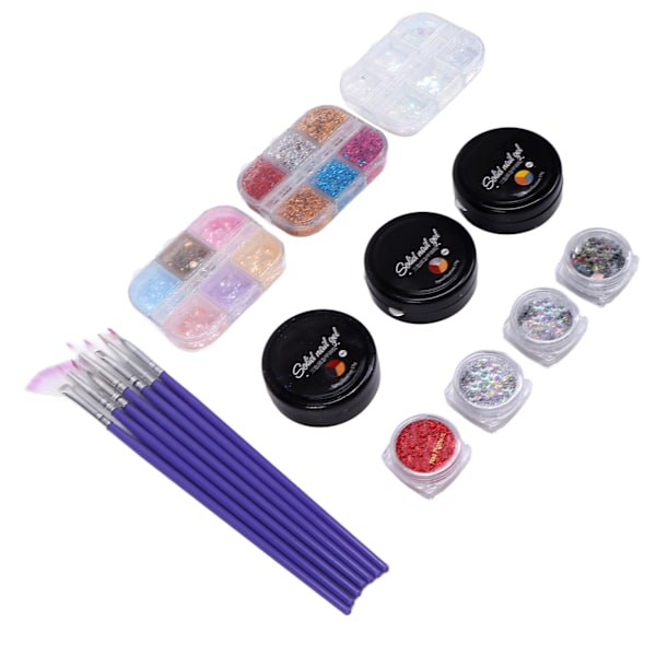 Nagelkonstset Säkert giftfritt material Brett applikation Enkel användning Varierad stil Glansiga gnistrande färger Nageldesignset