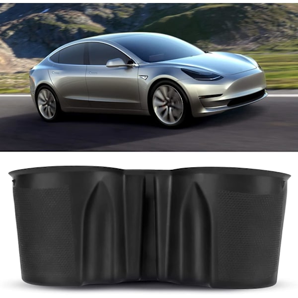 for Tesla Koppholderinnlegg, Bil Koppholder Ekspander Svart Midtkonsoll Koppbrett Sklisikker 18.4*8.6*7.5cm