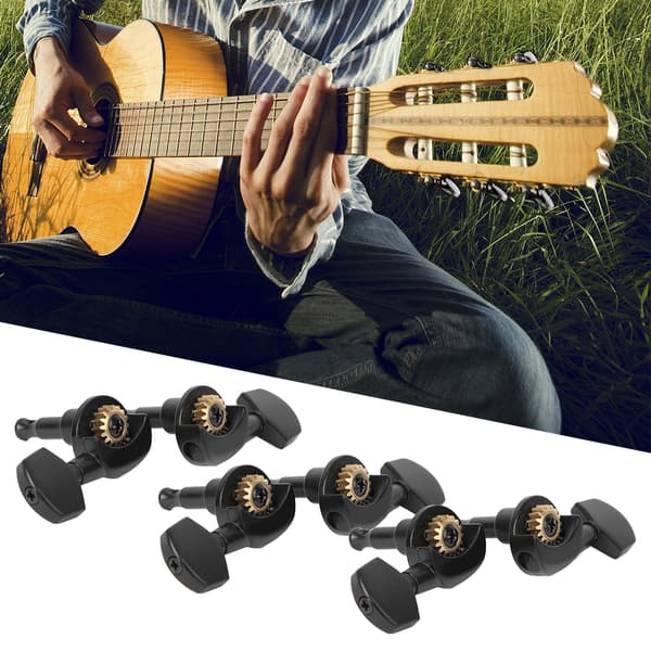 6 stk. guitarstemmeknap låsende stemmeskruer sorte musikinstrumenttilbehør (3R3L)