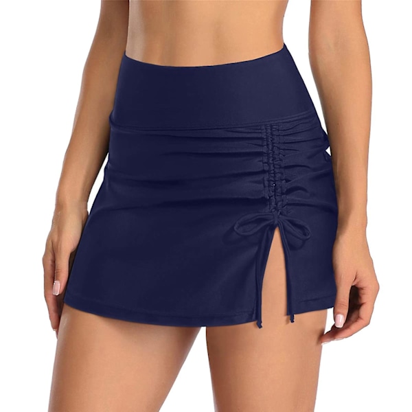 High Waisted Dark Blue Swim Skirt With Built-in Briefs