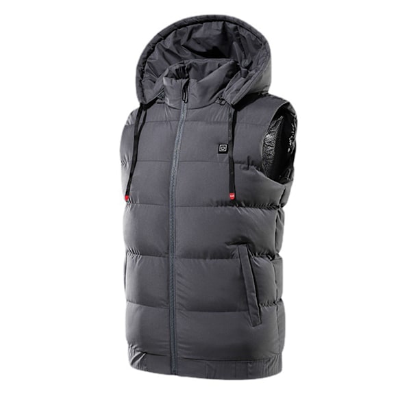 Electric Heated Vest Adjust Temperature Keep Warm USB Thermal Hooded Waistcoat for Winter Grey XL