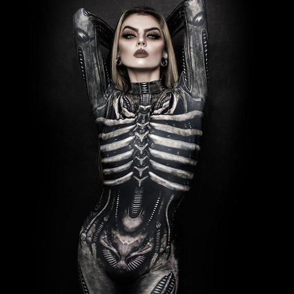 Luurankoprintti Halloween Cosplay -asu Naisille L