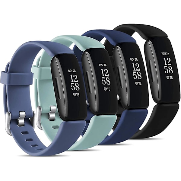 Fitbit Inspire 2 Silikonirannekkeet - 4 kpl, Pieni koko, Sininen harmaa/Musta/Sininen/Aqua