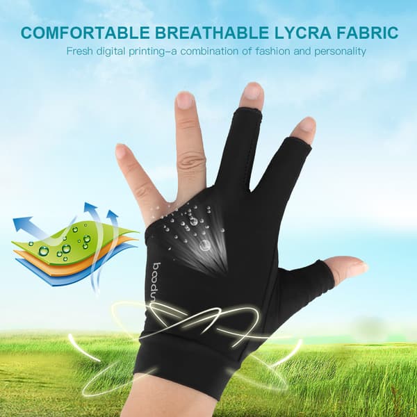Boodun Unisex Voksne 3-Finger Snooker Pool Kø Handske Billard Skytter Handske (Sort, M)
