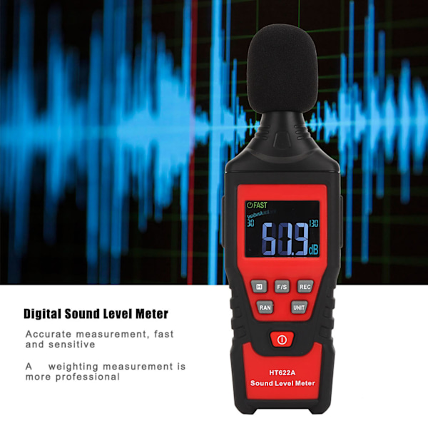 HT622A 30dB‑130dB Digital LCD-lydnivåmåler Stemmetester Støy Desibelmonitor