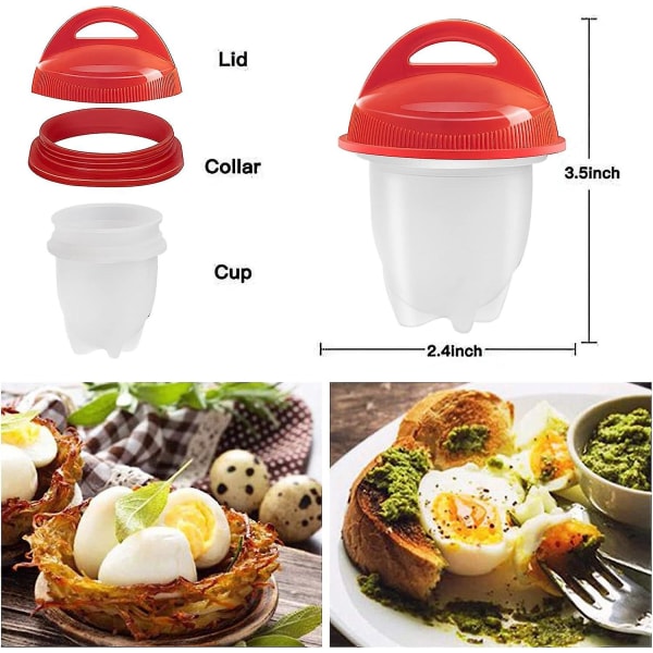 Æggekogersæt med silikone til kogning af æg uden skal, 6-pak ægpoachere, BPA-fri og fødevaregodkendt silikone