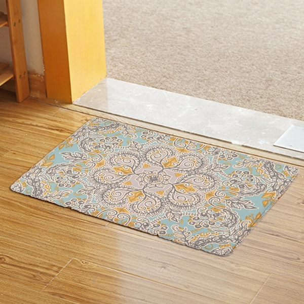 Retro Blomsterstil Blød Flannel Dørmåtte Køkkenmåtte Skridsikker Vandovertræk Tæppe 40*60cm (1)