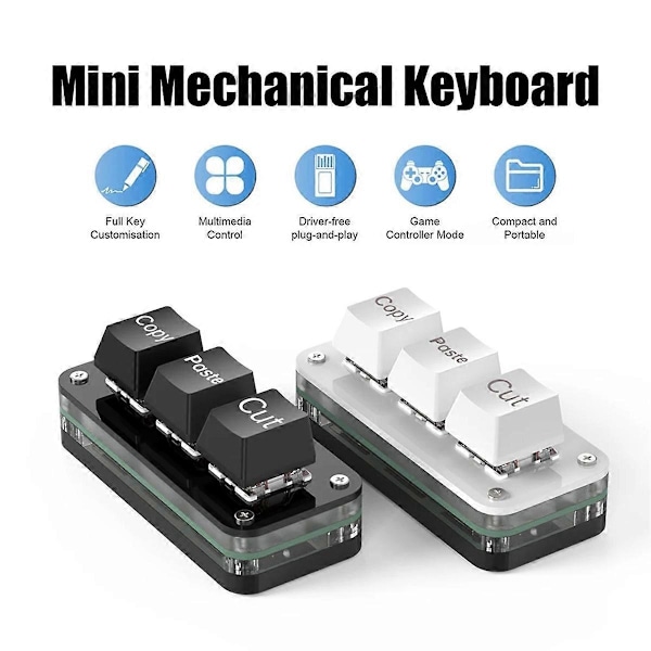3 Taster Makroprogrammering Mini Tastatur for Photoshop Gaming Hvit A