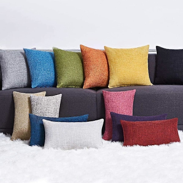 Sæt med 2 Orange Pudebetræk Rustikke Linned Dekorativt Firkantet Pyntepudebetræk 50x50 cm til Sofa Couch Dekoration
