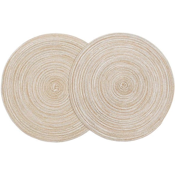 Set med 6 runda vävda bordstabletter, tvättbara, runda bomullsbordstabletter, tvättbara, värmebeständiga och halkfria, diameter 35 cm, beige
