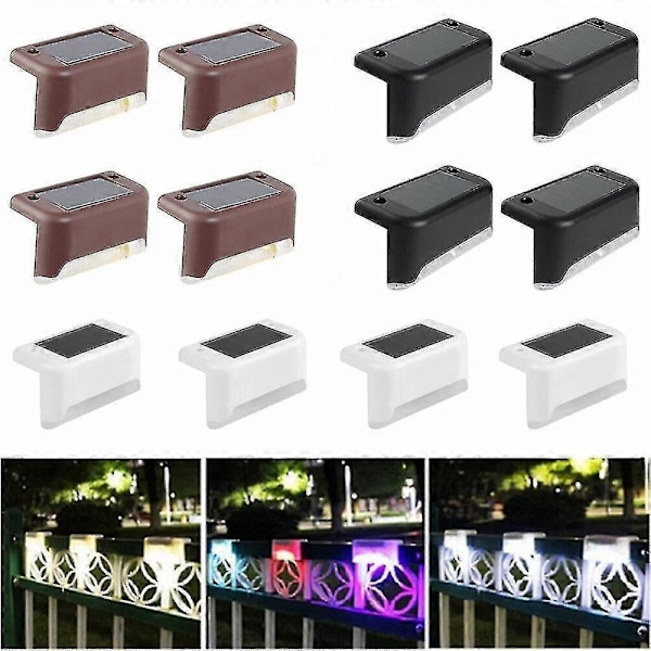 Vedenpitävät aurinkokennovalot terassille - 4 kpl LED-aurinkokennovaloja ulkoportaille ja aidoille, musta, lämmin valo