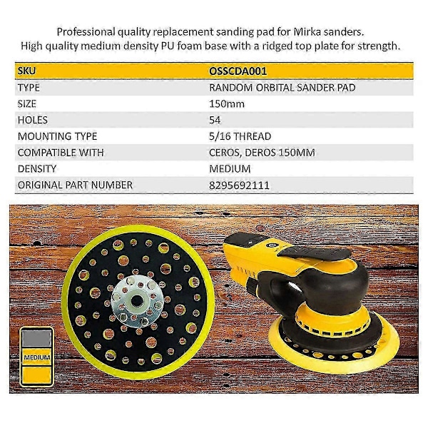 150mm 5/16 Gevind 52 Huller Medium Densitet Tilfældig Orbital Sliber Krog & Løkke Bagside Pad Kompatibel med Mirka CEROS DEROS