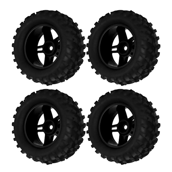 4 stk. RC-hjul og dekksett 82 mm foran og bak med flettet mønster for WLToys 144001 1/14 RC Off Road CarBlack