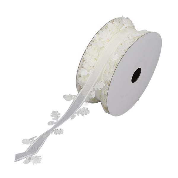 Bladformad spetsband i polyester för bröllopsdekorationer, presentinslagning och kranstillverkning, 4 cm (vit)