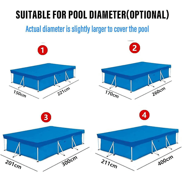 Rektangulär vattentät poolskydd för rampooler - Dammtät och enkel att installera (220*150cm/7.21*4.92ft)