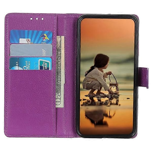 Compatible with iPhone 16 Plus Leather Case Wallet Card Slots Litchi Texture Flip Phone Case Purple