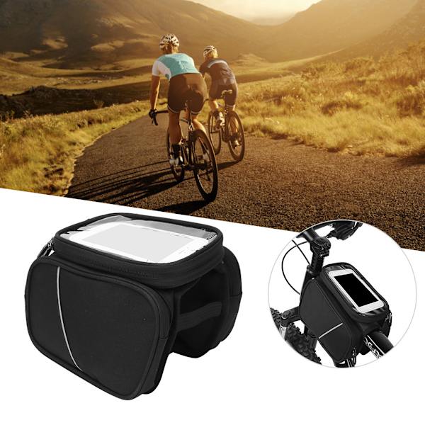 Cykel Front Beam Taske Mountainbike Øvre Rør Lærred Telefon Etui Ridning UdstyrSort 1L