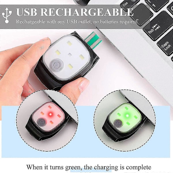 Reflekterende USB Oppladbar LED Lys Løpeutstyr - 2 stk Utendørs Natt Klipslys