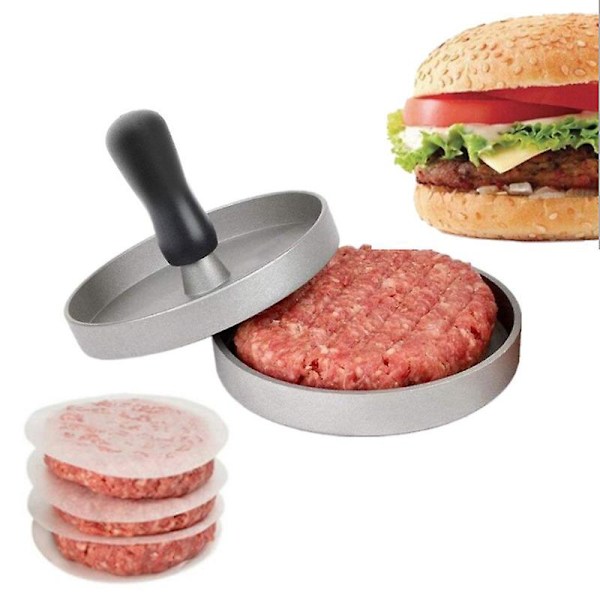 Non-Stick Burgerpresse til BBQ, Picnic, Hjemmefest - Perfekt til Burger, Bacon, Pølse (Sølv)