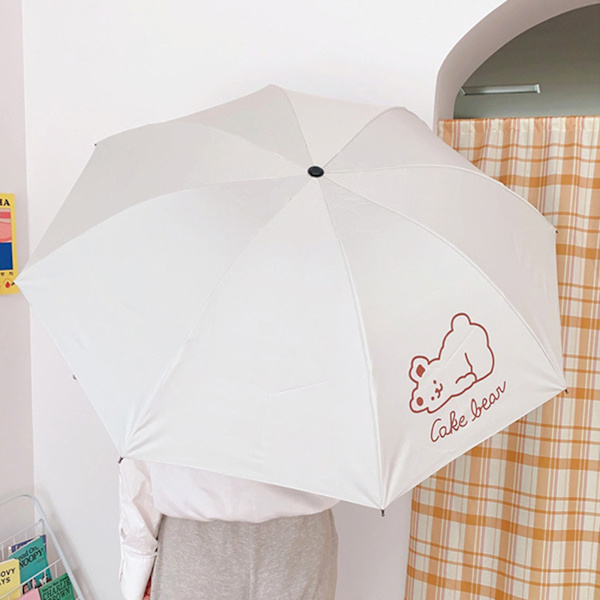 Muodi Korean Version Sun Umbrella UV Isolation Portable Foldable Umbrella Black Vinyl Cute Cartoon Pattern Bear