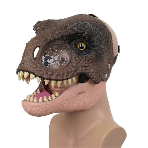 Ansiktsskydd Skrämmande Realistisk Dekorativ Festlig Iögonfallande Rollspelsrekvisita Latex Halloween Skräck Dinosaurie Rörlig Käke Öppen Mun Huvudbonad För Karneval