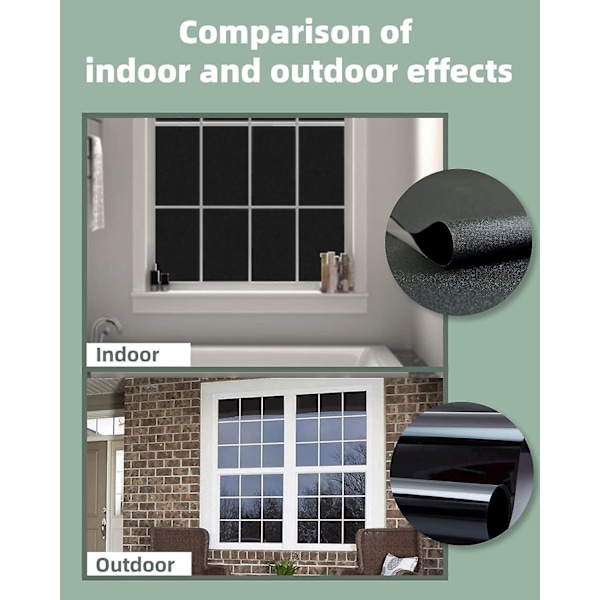 Personvern Vindusfilm - Selvklebende Frosted Glass Film, 90% Lysblokkering, Mørk Toningsklistremerke for Babyrom, Dagsoving, etc. (Svart, 30\")