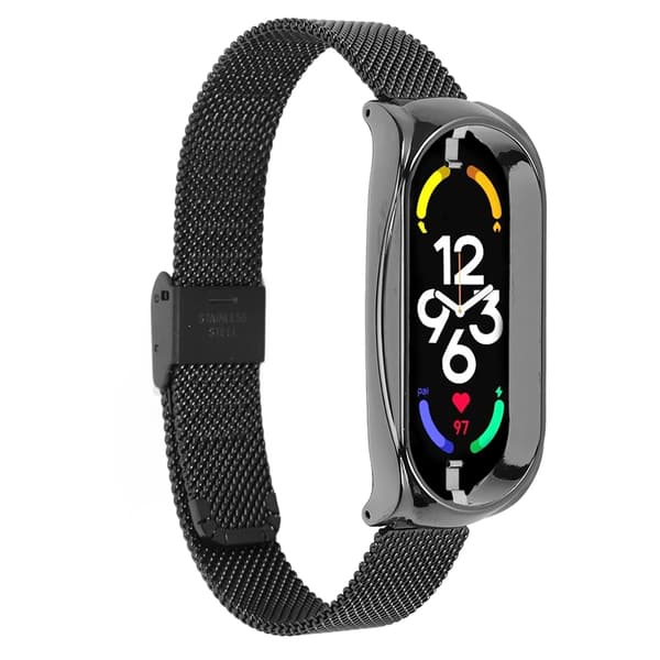 Rustfri stål mesh rem, moderigtig, åndbar, fleksibel erstatningsrem, tilbehør, der passer til Mi Band 7, sort