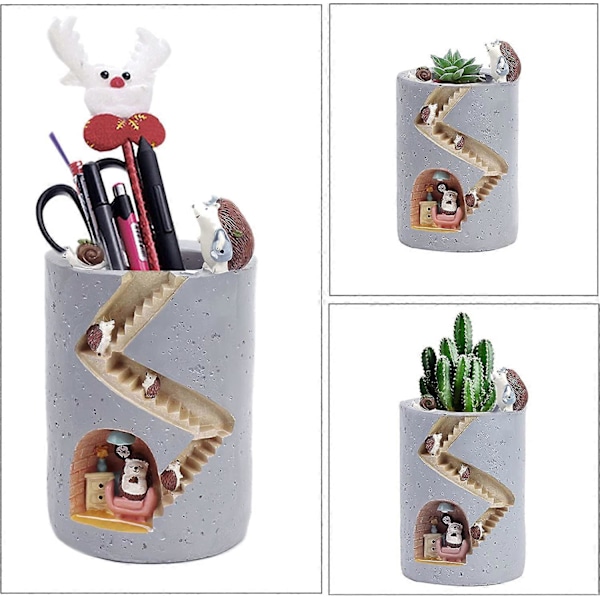 Kreative Planteblomsterpotter Børstepotter Ornamenter for Sukkulenter Potte Dekorert Skrivebord, Hage, Stue med Søt Piggsvinfamilie