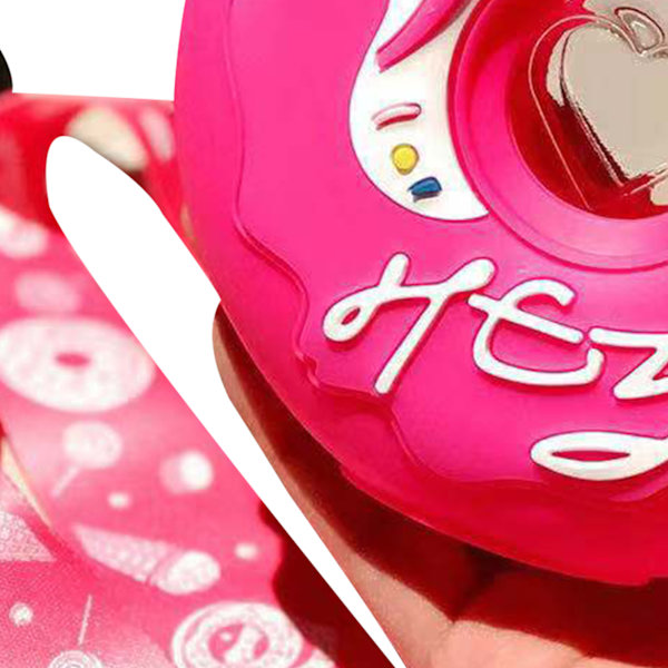 Donut Vattenflaska Söt Form Färgglad PC Värmebeständig Bärbar Småbarn Drickflaska med Rem Rosa Godis 380ml
