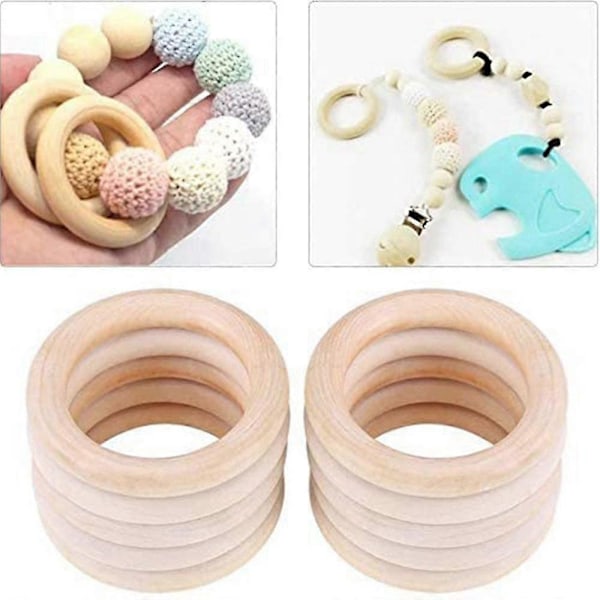 Naturträringar Set - 120 st, Obehandlade Makramé Träringar, DIY Hantverksmaterial