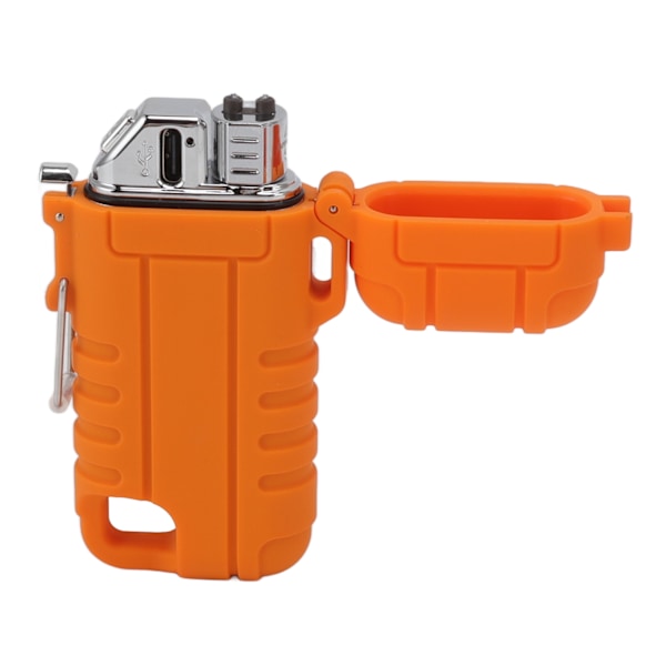 USB-oppladbar lighter, vindtett dobbel lysbue lighter, vanntett flammefri elektrisk lighter med hengehull for camping, oransje