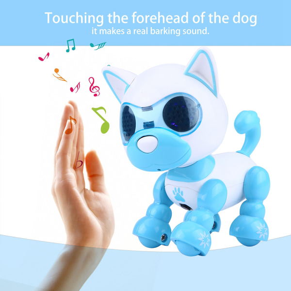 Robot Hund Husdjursleksak Smart Kids Interactive Walking Sound Valp LED Record Pedagogisk present (blå)