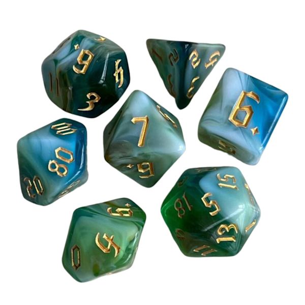 7 x Maalatut Monitahokkaat Nopat Perhepelit DND RPG MTG Korttipeleihin Perheille B