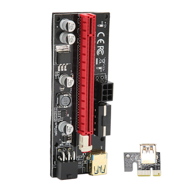 PCIE 1X til 16X Riser-kort 4 solide kondensatorer 6 PIN-interface USB-kabel fast spænde design PCIE GPU Riser Express-kabel Sort