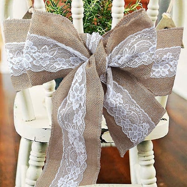 Sæt med 5 burlap Lace Chair Sashes - Hessian Jute stolebetræk sløjfer til rustik linnedindretning