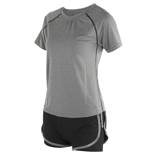 Dames Sommer Casual 2-delt Kortærmet Outfits Sæt Træning Fitness Tøj SuitGrå Kortærmet + Sort Grå Højtaljede Shorts L